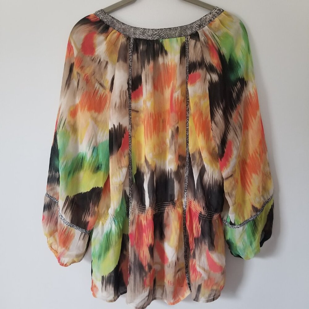 Calvin Klein multicolored V-neck blouse L - Picture 3 of 6